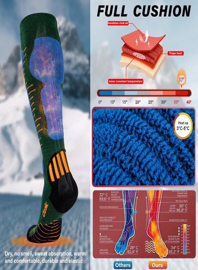 Ozaiic Merino Wool Ski Socks Mens Womens 2 Pairs for Skiing, Snowboarding, Thermal Knee High Winter Warm Sports Performance Socks - Image 3